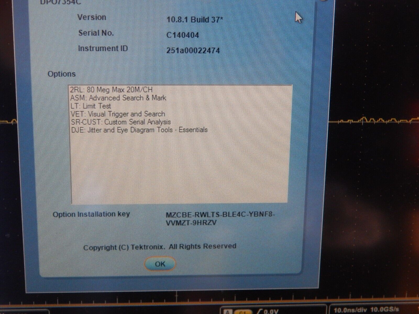 Tektronix DPO7354C 4 Channel 3.5GHz Phosphor Oscilloscope,NIST cal'd Tektronix DPO7354C 4 Channel 3.5GHz Phosphor Oscilloscope,NIST cal'd